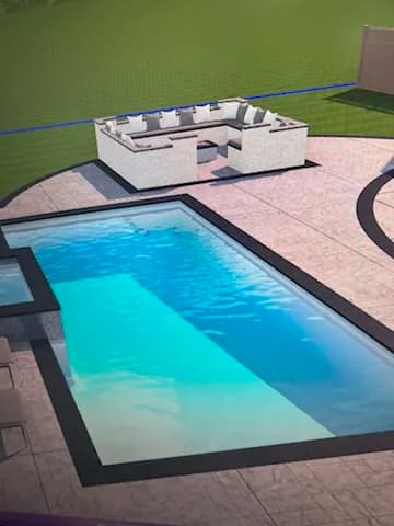 Modern backyard design featuring a pool and contemporary seating area.